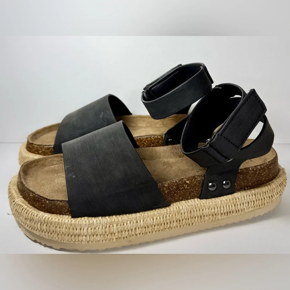 Pierre Dumas Women’s Size 7 Black Platform Sandals Woven Cork Ankle Strap